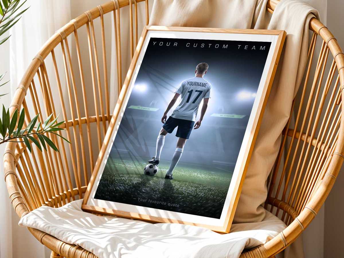 Three small scenes showing age-appropriate gifts: youth-sized ball and stickers, teenage training gloves and journal, adult…