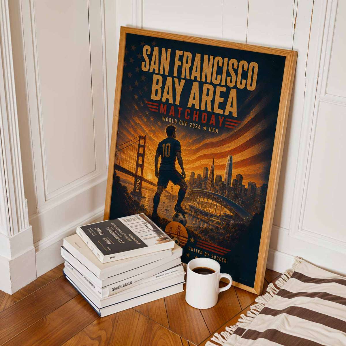 Poster designed to display the final scoreline, date, and venue with decorative elements of the city and match lighting