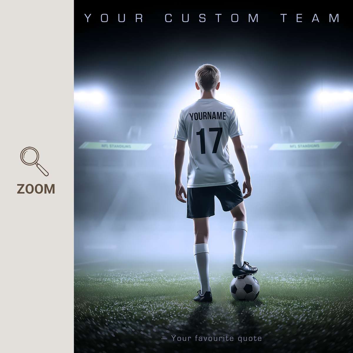Framed matchday poster in a narrow hallway with balanced spacing and muted decor
