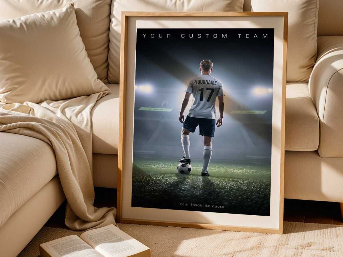 Elegant poster styled like an heirloom featuring a black-and-white fan photo, club emblem watermark and commemorative text