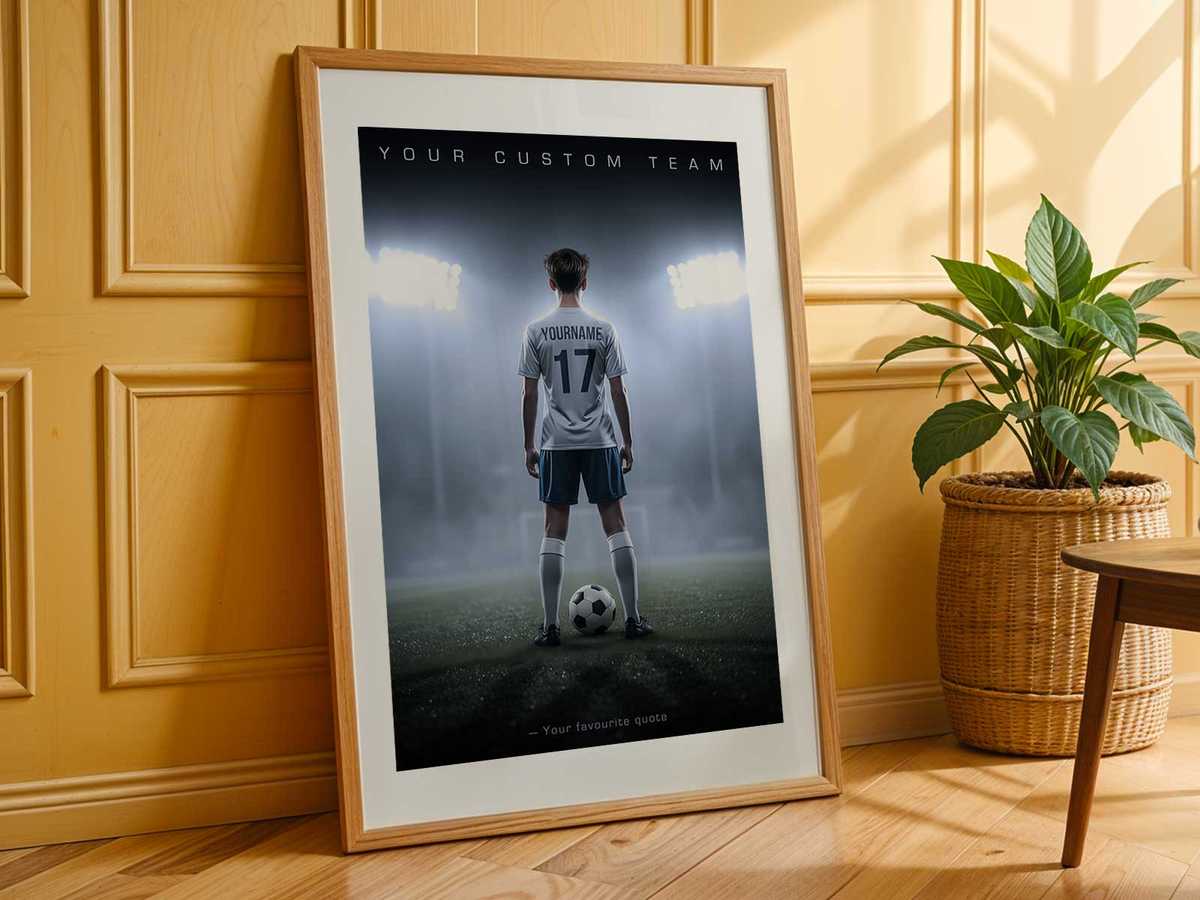 Photo poster of a player receiving a small award at a mid-season ceremony with teammates applauding