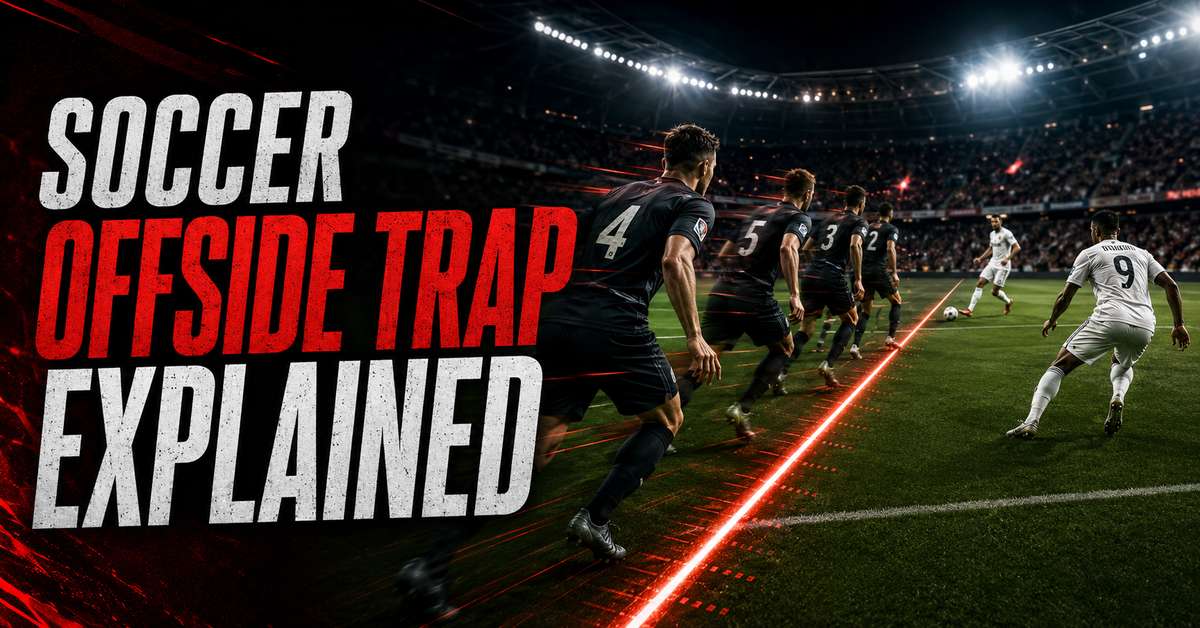 A line of defenders stepping forward in unison to catch attackers offside during a match