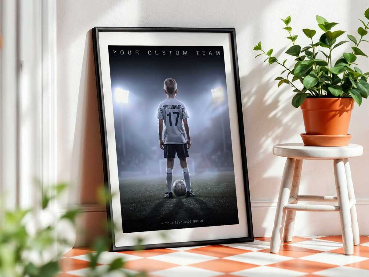 Custom illustrated poster of his favorite player with personalized name and date