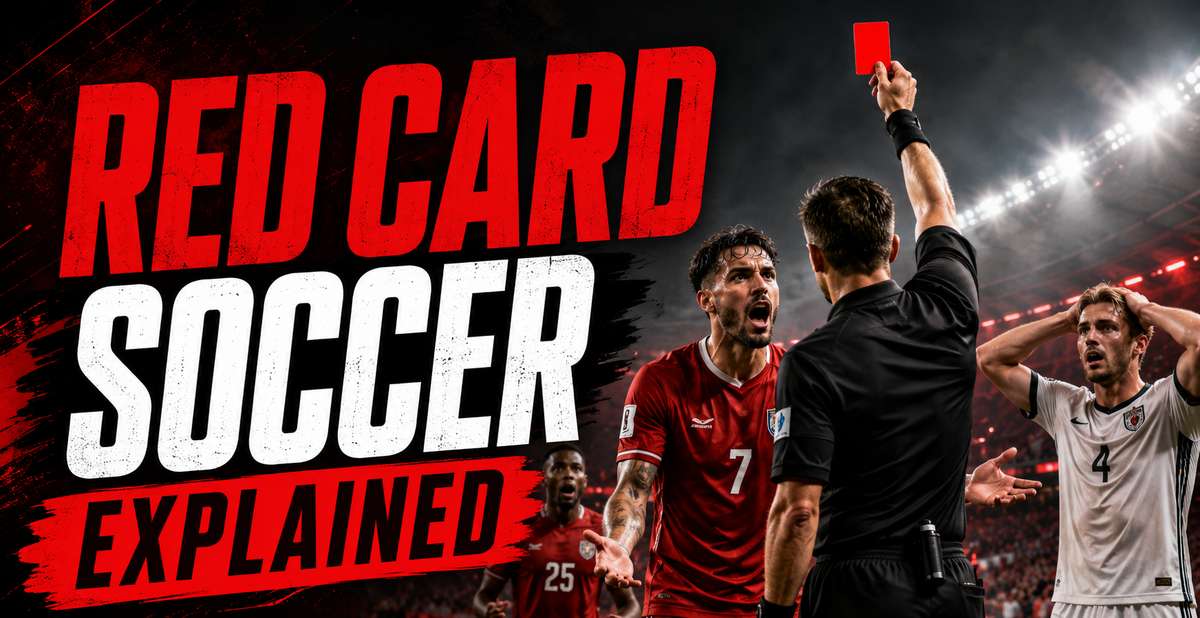 Referee holding up a red card to send a player off during a competitive soccer match