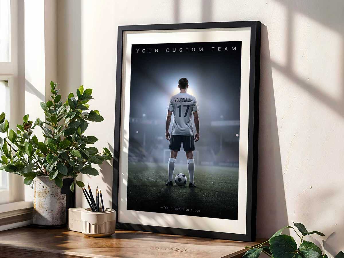 Framed collage of action shots and candid moments from the season