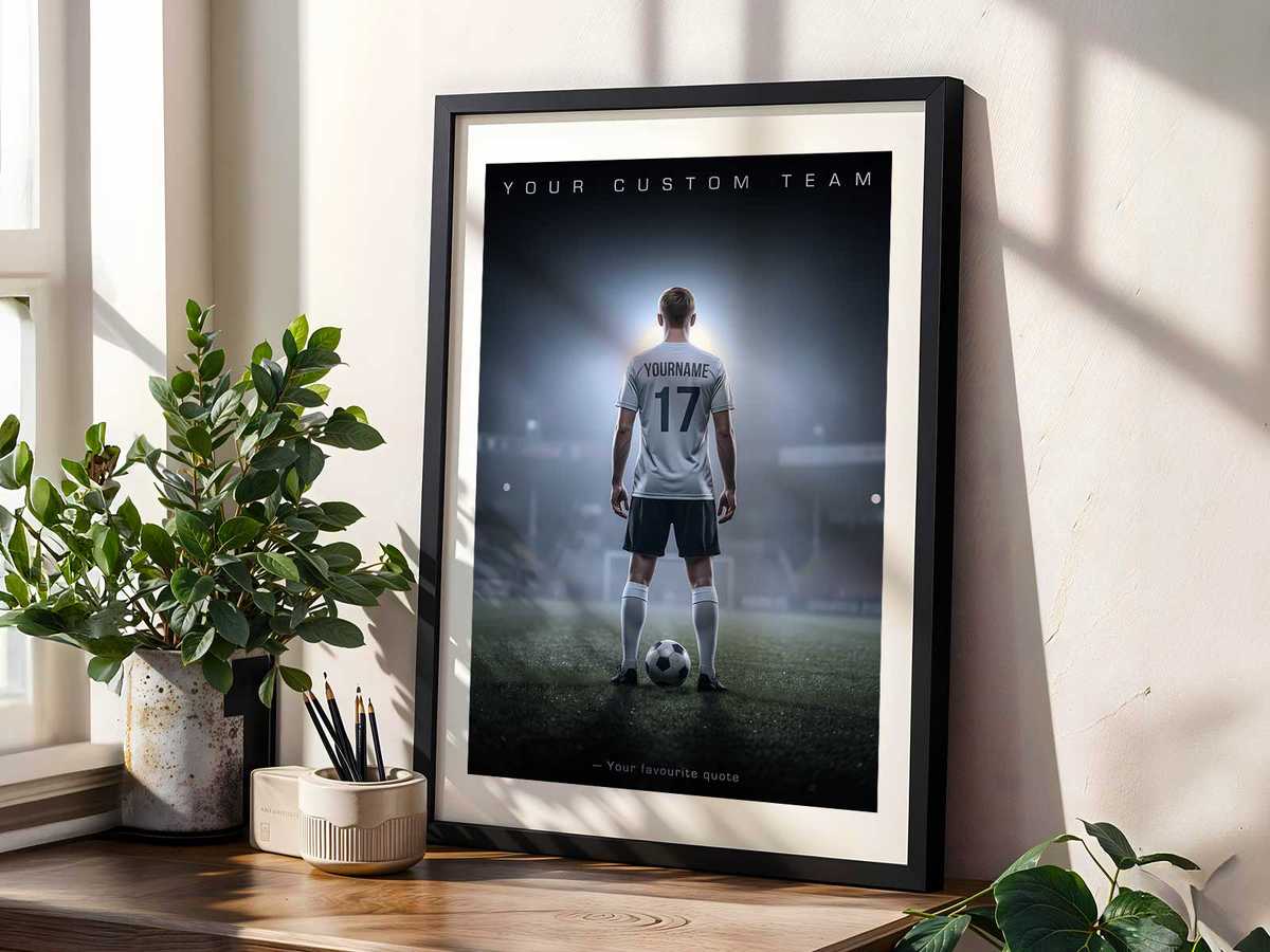 Clean typographic hierarchy showing player name and number integrated into the poster layout