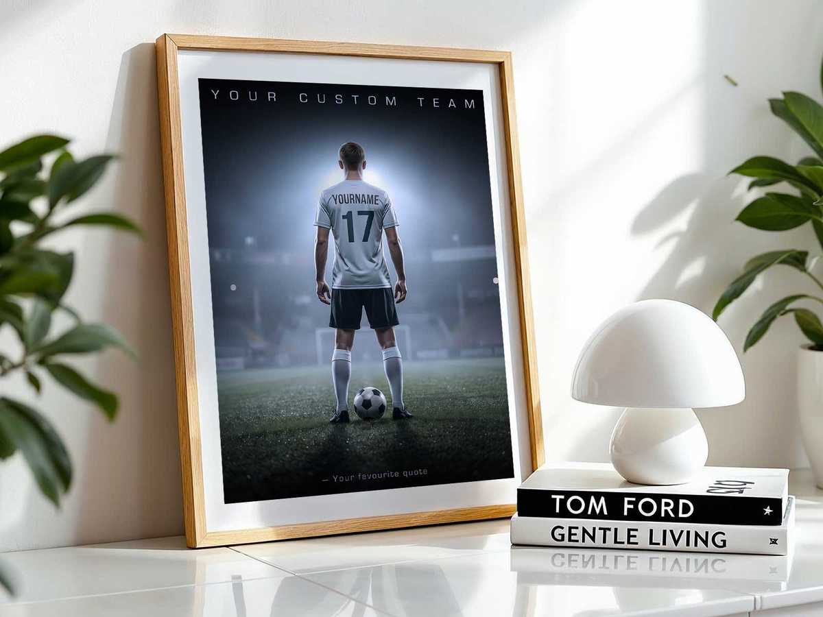Vintage-inspired portrait poster with a faded club badge, retro typography and a fan silhouette